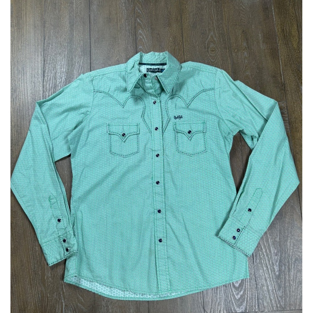 Cruel Girl Women's Western Snap Shirt Large Green Cowgirl Button Up Long Sleeve